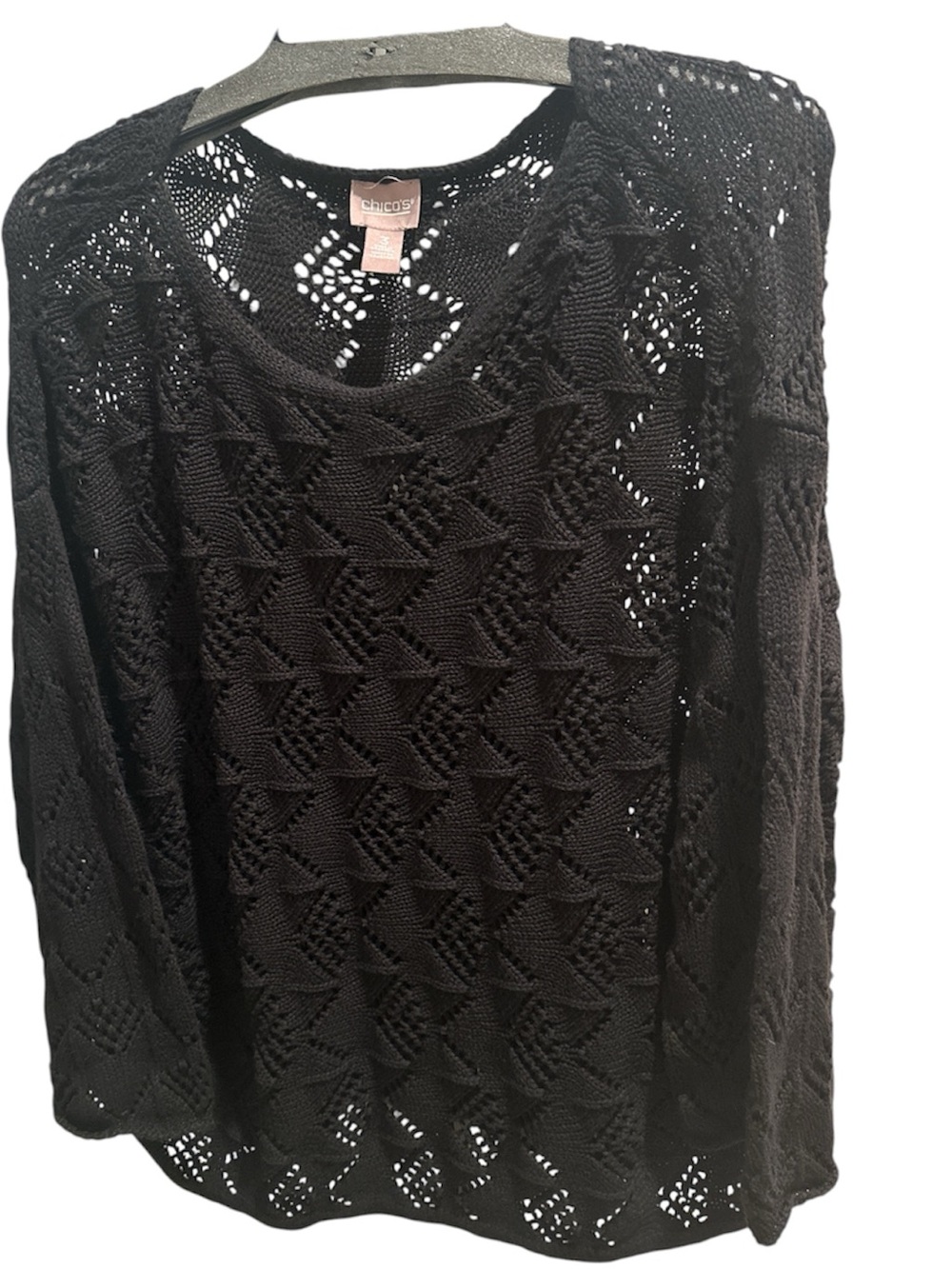 Chico's Black Open-Knit Lightweight Pullover - Picture 3 of 5